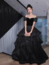Black Velvet and Tulle Off Shoulder Long Formal Dress, Black Evening Dress Party Dress