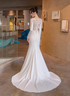 White Satin Mermaid Long Sleeves with Lace Wedding Party Dress, White Long Formal Dress