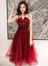 Wine Red Shiny Tulle Straps Short Homecoming Dress, Wine Red Tulle Short Prom Dress