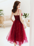 Wine Red Shiny Tulle Straps Short Homecoming Dress, Wine Red Tulle Short Prom Dress