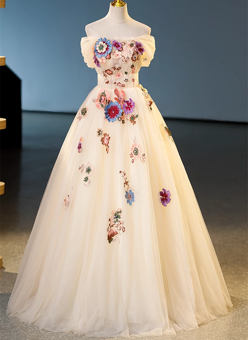 Ivory Ball Gown with Flowers Sweetheart Formal Dress, Lovely Sweet 16 Dresses Party Dress