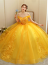 Yellow Off Shoulder Ball Gown Tulle with Lace Sweet 16 Dress, Yellow Formal Dress