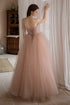 Off Shoulder Pink Tulle Long Formal Dress, A-line Princess Prom Dress Evening Dress