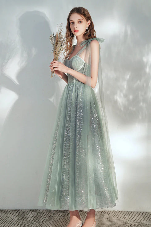 Lovey Green Tulle Short Prom Dress with Sequins, A-Line Homecoming Dress Formal Dress