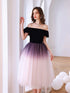Purple Tulle Off Shoulder Gradient Party Dress, Purple Tulle Short Homecoming Dress
