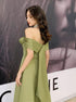 A-line Green Satin Off Shoulder Long Party Dress, Green Floor Length Evening Dress Prom Dress