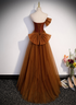 Brown Tulle and Satin Mermaid Long Party Dress, Long Formal Dress Prom Dress