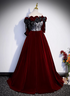 Wine Red Velvet Off Shoulder Party Dress with Bow, Wine Red Velvet Long Prom Dress
