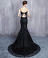 Beautiful Mermaid Black Straps Long Formal Dress, Black Evening Dress Prom Dress