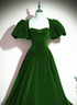 Green Velvet Backless Long Party Dress, Green Short Sleeves Formal Dress Prom Dress