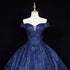 Navy Blue Ball Gown Long Formal Dress, Off Shoulder Navy Blue Party Dress