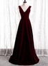 Wine Red Velvet V-neckline Simple Long Party Dress, Wine Red Bridesmaid Dress