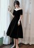 Black Velvet Tea Length Off Shoulder Party Dress, Black Short Homecoming Dress