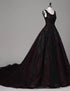 Black and Red Backless Tulle Long Formal Gown, Black and Red Long Prom Dress