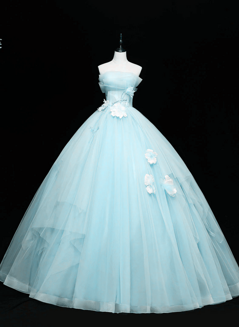 Lovely Blue Tulle Long Sweet 16 Dress, Blue Tulle Formal Dress Party Dress