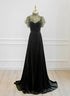 A-line Green Velvet Long Wedding Party Dress, High Neckline Prom Dress Evening Dress