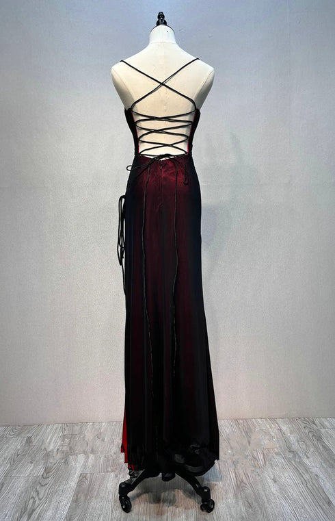 Black and Red Straps Simple Long Formal Dress, Black and Red Evening Dress Prom Dress