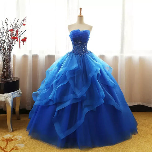Lovely Royal Blue Tulle Prom Dress, Blue Sweet 16 Dress