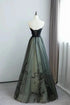 A-line Black and Green Tulle with Lace Long Prom Dress, Tulle Party Dress