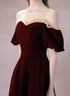 Wine Red Velvet Long A-line Off Shoulder Prom Dress, Wine Red Evening Dress