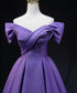 Purple Satin A-line Off Shoulder Long Party Dress, Purple Evening Dress Prom Dress