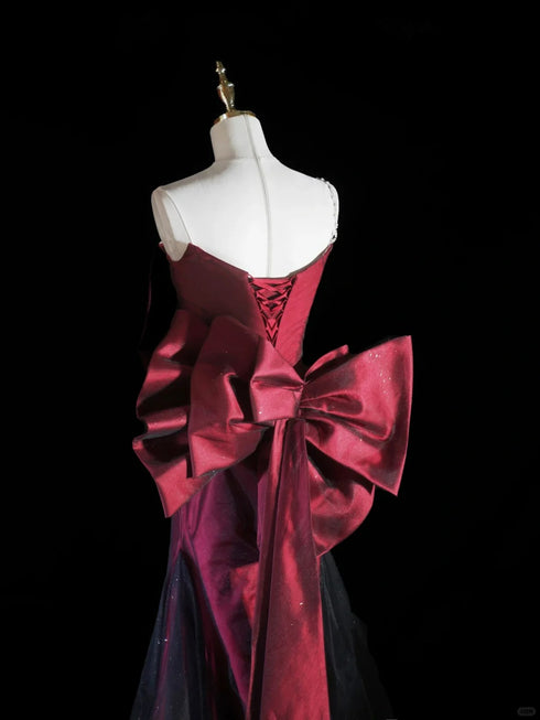 Black and Red Sweetheart Mermaid Beaded Party Dress, Black and Red Long Prom Dress