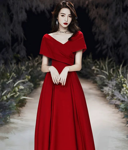 Wine Red A-line Simple Long Party Dress, Wine Red Wedding Party Dress