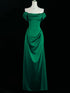 Green Off Shoulder A-line Floor Length Formal Dress, Green Satin Prom Dress Evening Dress