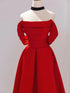 Red Satin A-line Scoop Long Evening Dress, Red Satin Prom Dress
