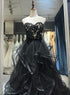 Black Sweetheart Tulle Layers Long Party Dress, Black Tulle Lace Prom Dress