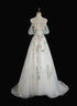 A-line Tulle with Flower Lace White Wedding Party Dress, White Tulle Evening Dress Prom Dress