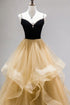 Champagne Tulle A-line Sweetheart Beaded Straps Prom Dress, Champagne Party Dress