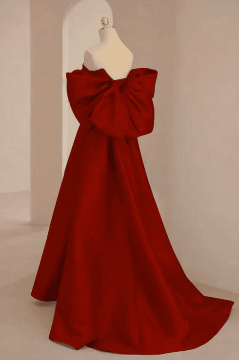 Wine Red Satin Long Prom Dress Party Dress, A-line Wine Red Evening Dress