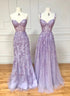 Lavender Sweetheart Beaded and Lace Long Prom Dress, Lavender Tulle Evening Dress