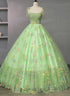Light Green Tulle Straps Ball Gown Party Dress, Light Green Formal Dress