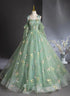 Green Tulle Floral Long Party Dress Prom Dress, Green Off Shoulder Party Dress