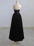 Black Velvet Straps Tea Length Party Dress, Black Velvet Homecoming Dress