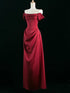 Wine Red Satin Off Shoulder Long Party Dress, Wine Red Satin Prom Dress
