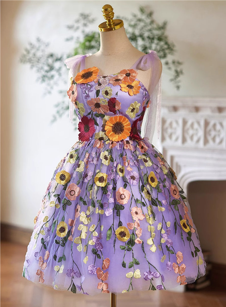 Light Purple Lace Flowers Short Homecoming Dress, Purple Short Prom Dress US size 4 / Purple Light Purple Lace Flowers Short Homecoming Dress, Purple Short Prom Dress US size 4 / Purple