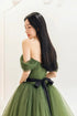 Green Off Shoulder Tulle Long Formal Dress, Green Sweetheart Prom Dress