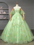 Lovely Light Green Floral Straps Long Formal Dress, Light Green Tulle Prom Dress