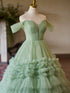 Green Tulle Sweetheart Long Formal Gown, Green Tulle Sweet 16 Dress
