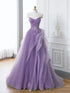 Purple Tulle with Lace Applique Long Formal Dress, Purple A-line Prom Dress