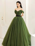 Green Off Shoulder Tulle Long Formal Dress, Green Sweetheart Prom Dress