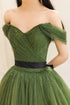 Green Off Shoulder Tulle Long Formal Dress, Green Sweetheart Prom Dress