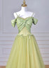 Green Sweetheart Off Shoulder Tulle A-line Straps Party Dress, Green Tulle Prom Dress
