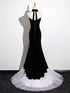 Black and White Mermaid Strapless Long Prom Dress, Velvet Formal Dress