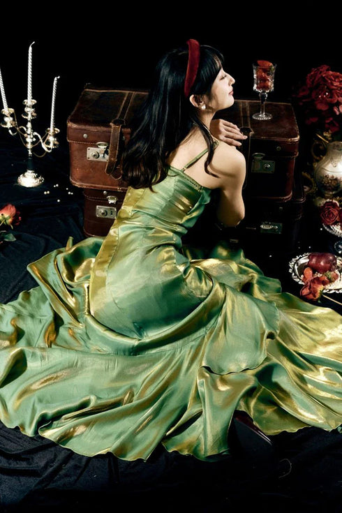 Unique Straps Satin Scoop Long Party Dress, Charming Style Prom Dress Formal Dress