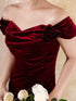 Wine Red Mermaid Off Shoulder Velvet Evening Dress, Wine Red Velvet Prom Dress