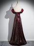 A-line Maroon Sequins Beaded Long Party Dress, Maroon Simple Prom Dress